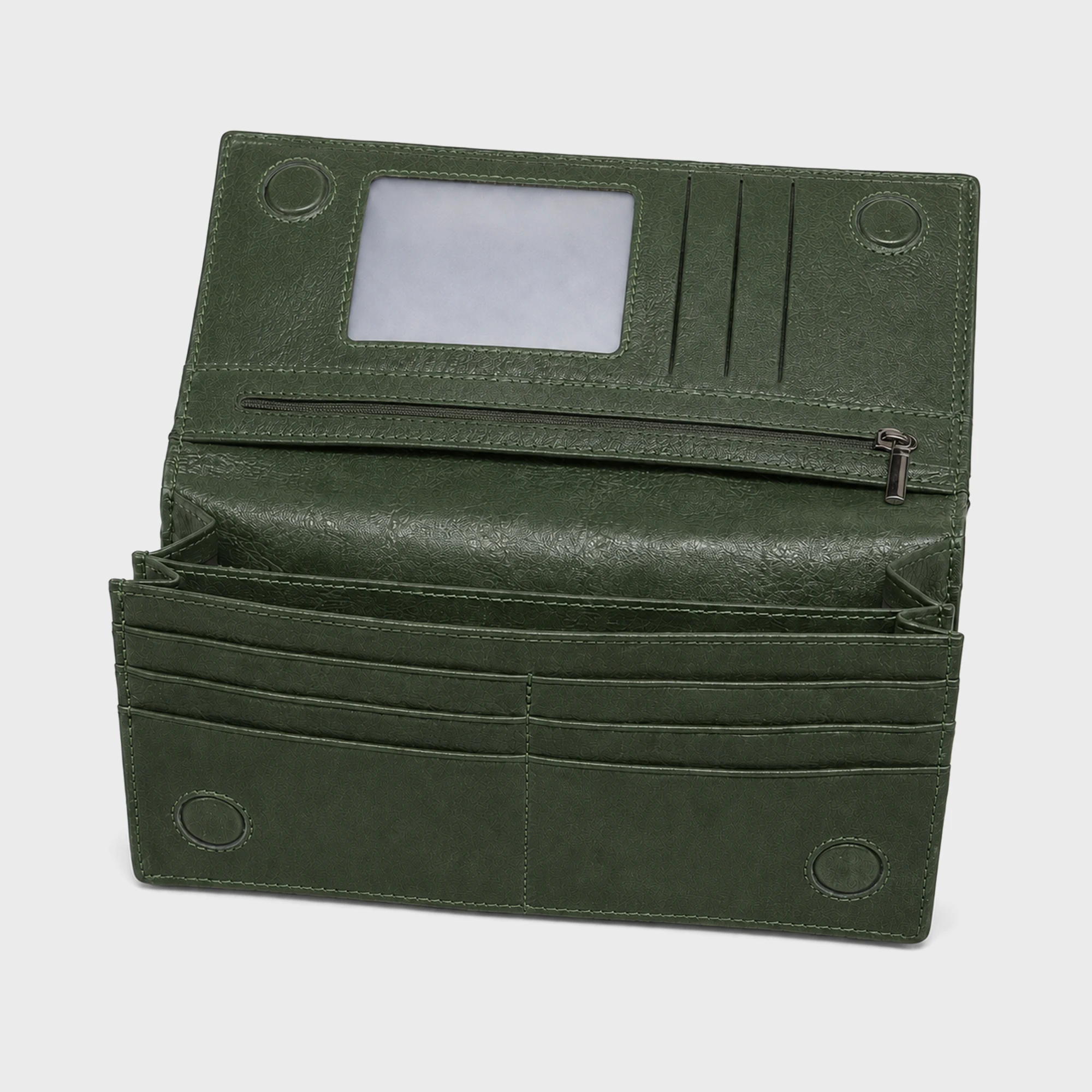 Vantra Z Long Dual Chamber Leather Wallet Olive - DWVZ701O